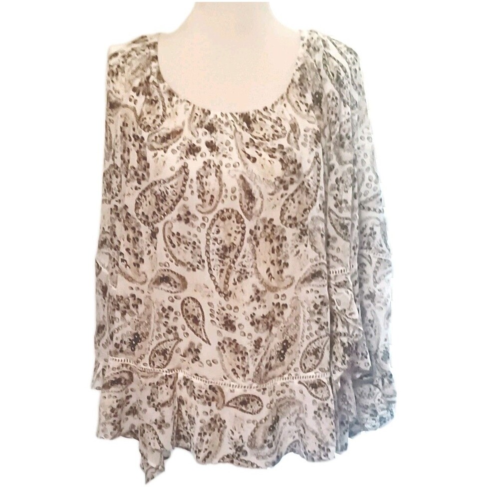 Fever Women's  Babydoll White Pasiley Peasant Blouse Tunic 2X